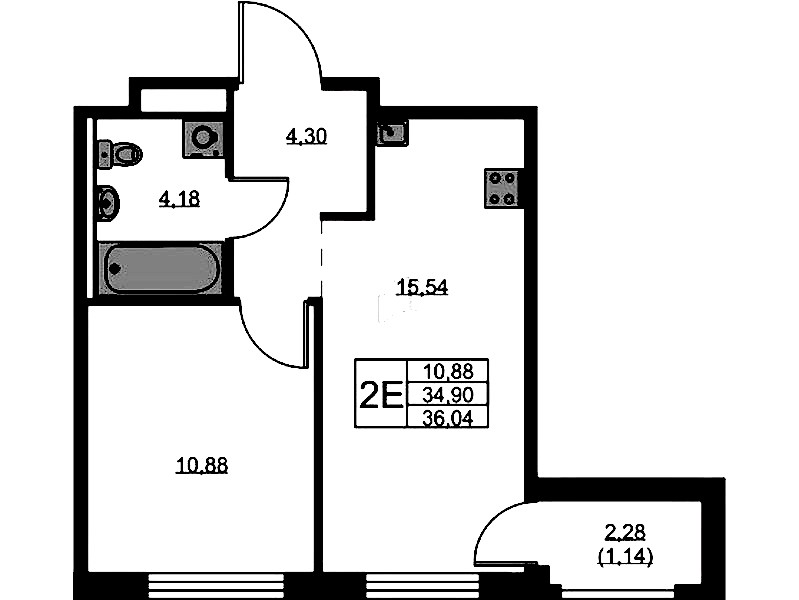 1-комнатная квартира 36.04 м², 7/9 эт., ЖК «GloraX Новоселье»